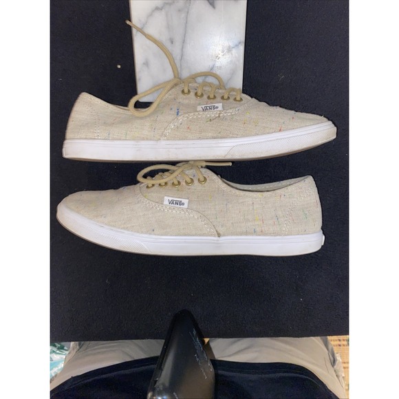 VANS M 5.5 W 7.0 Casual Lace Up Skate Shoes Sneakers Tan‎ Speck Canvas TB4R - Picture 4 of 9